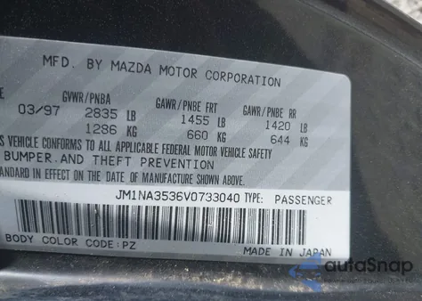 1997 Mazda Mx-5 Miata Leather Pkg/M Edition/Popular Equipment Pkg/R Pkg./Sto/Touring Pkg from USA, damaged, VIN JM1NA3536V0733040